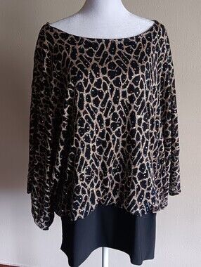 Evening Event Sequin Batwing Top, Black Gold Womens Plus Size 22 - 24 Cato